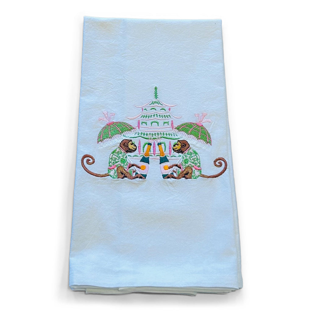 Chinoiserie Monkeys Celebrating Dish Towel