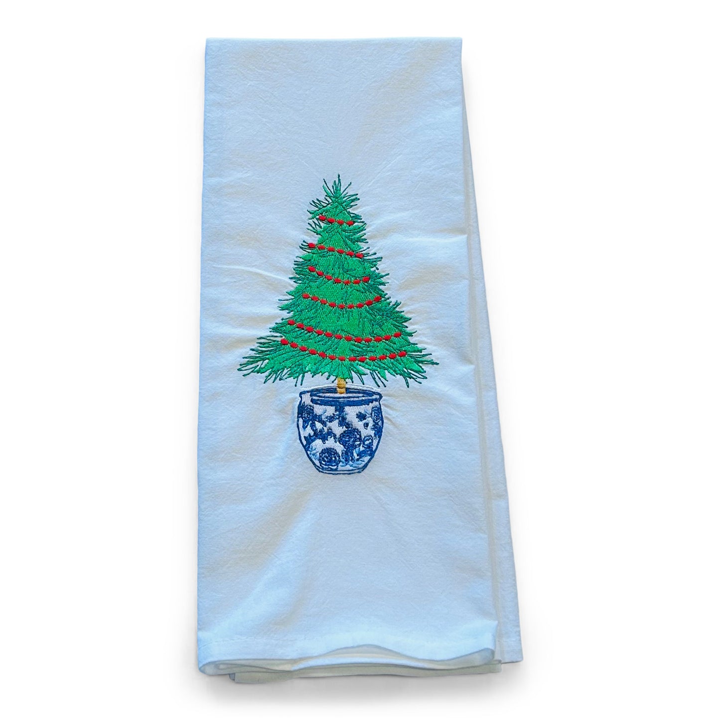 Chinoiserie Christmas Tree with Ornaments Dish Towel