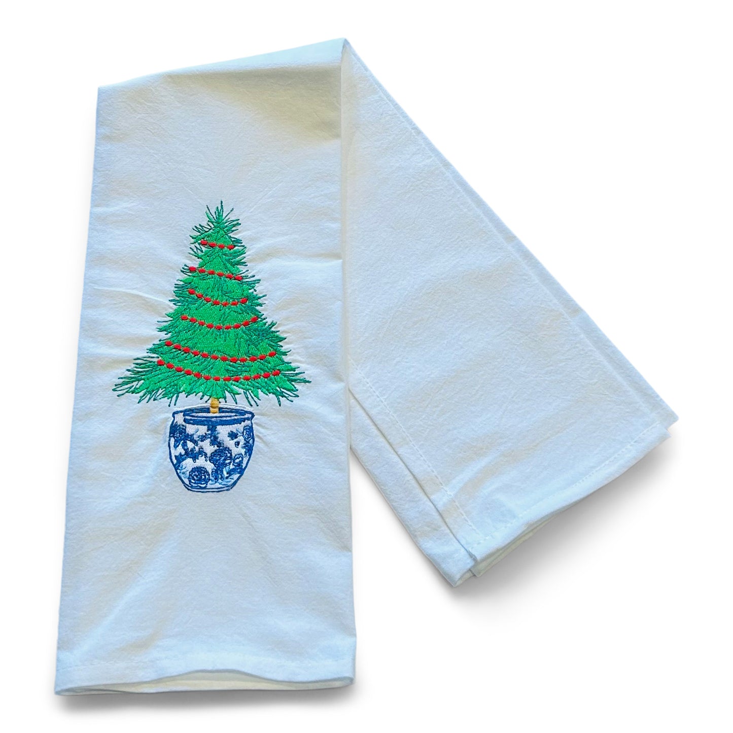 Chinoiserie Christmas Tree with Ornaments Dish Towel