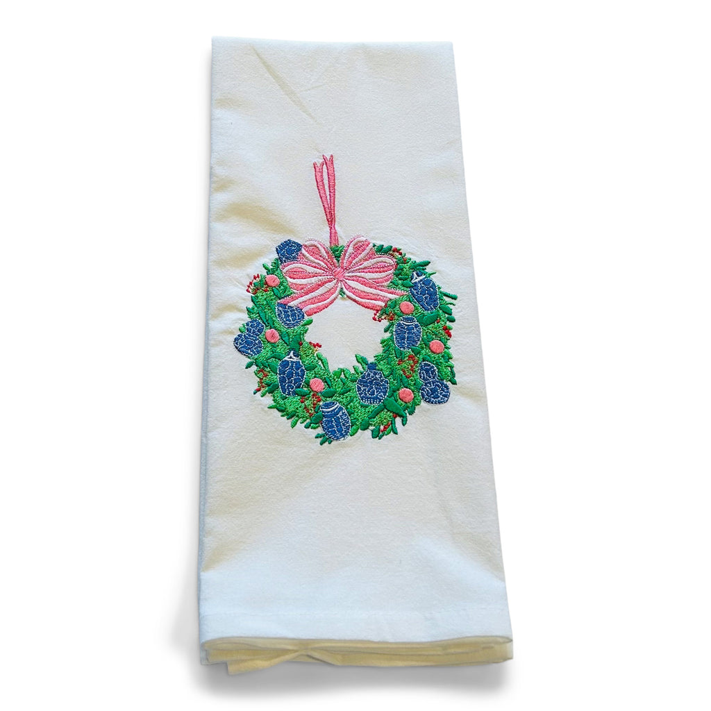 Chinoiserie Wreath with Ginger Jar Ornaments - Pink Bow