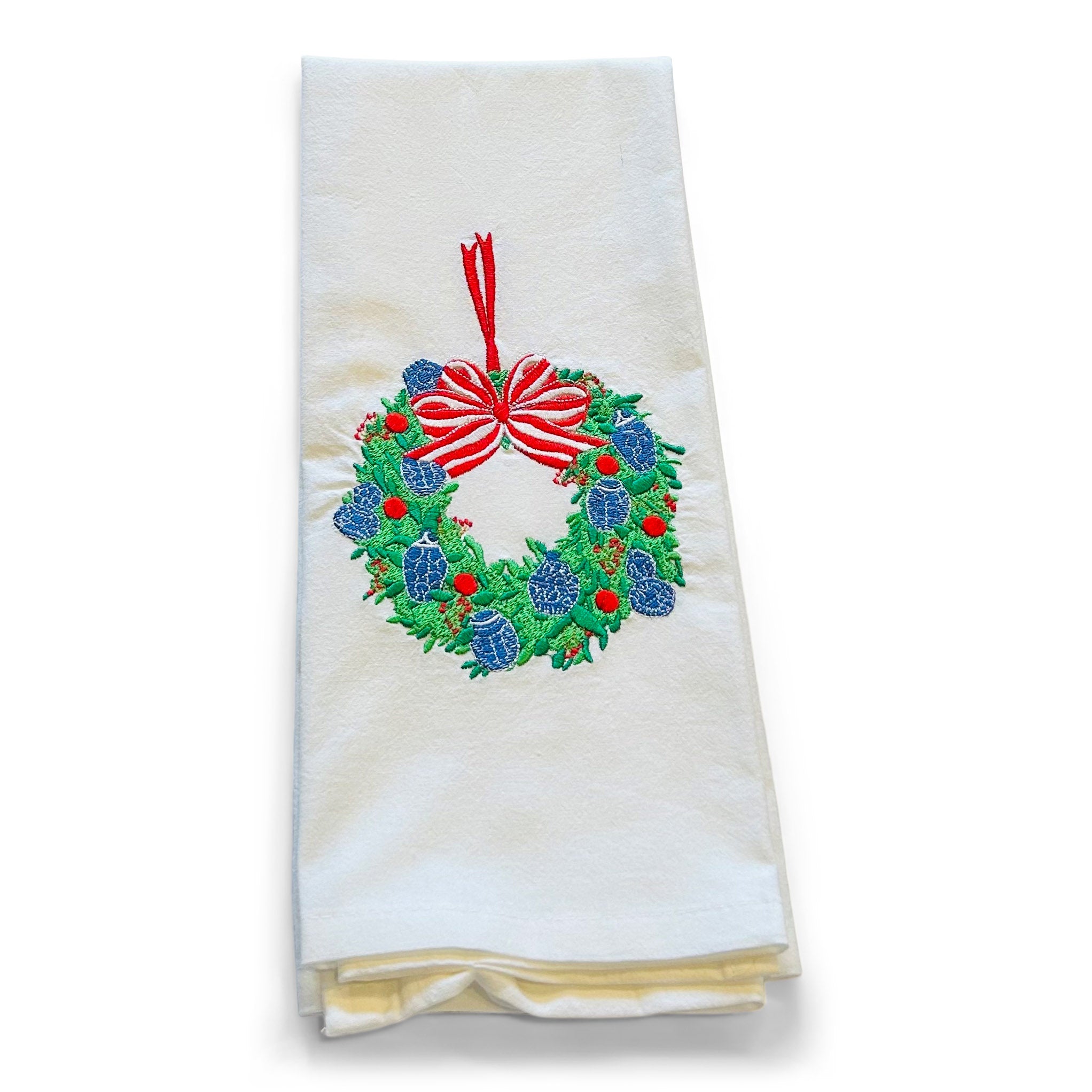 Chinoiserie Wreath with Ginger Jar Ornaments - Red Bow