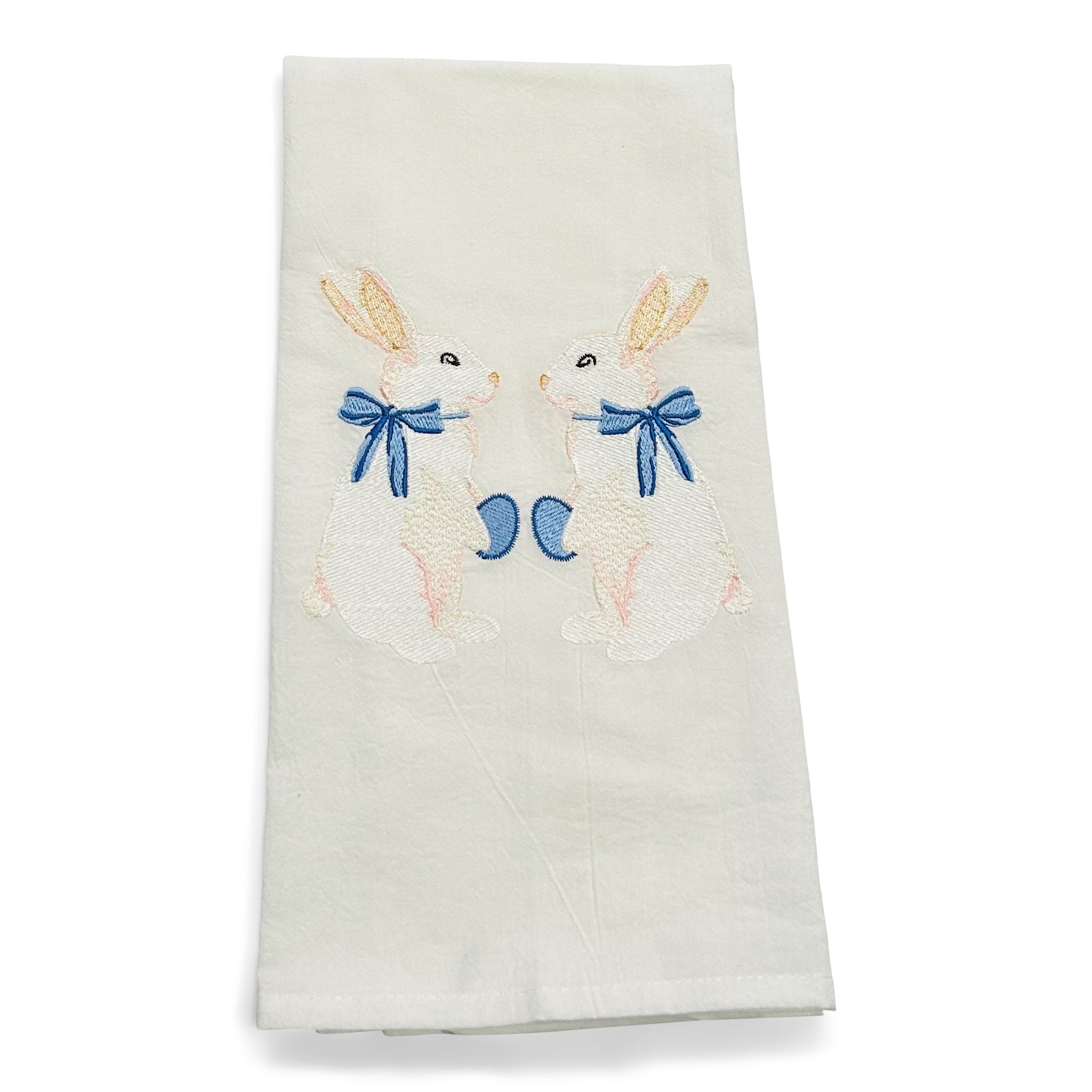 Pair of White Bunnies with Blue Egg