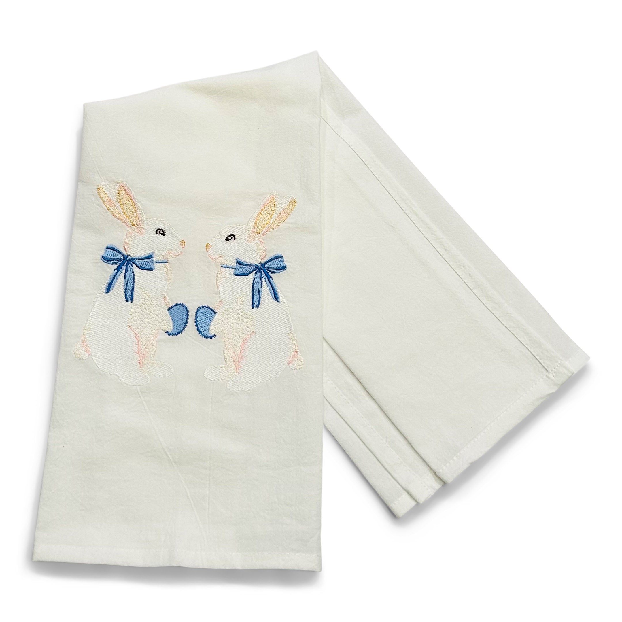 Pair of White Bunnies with Blue Egg