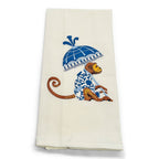Chinoiserie Monkey with Blue Umbrella Dish Towel