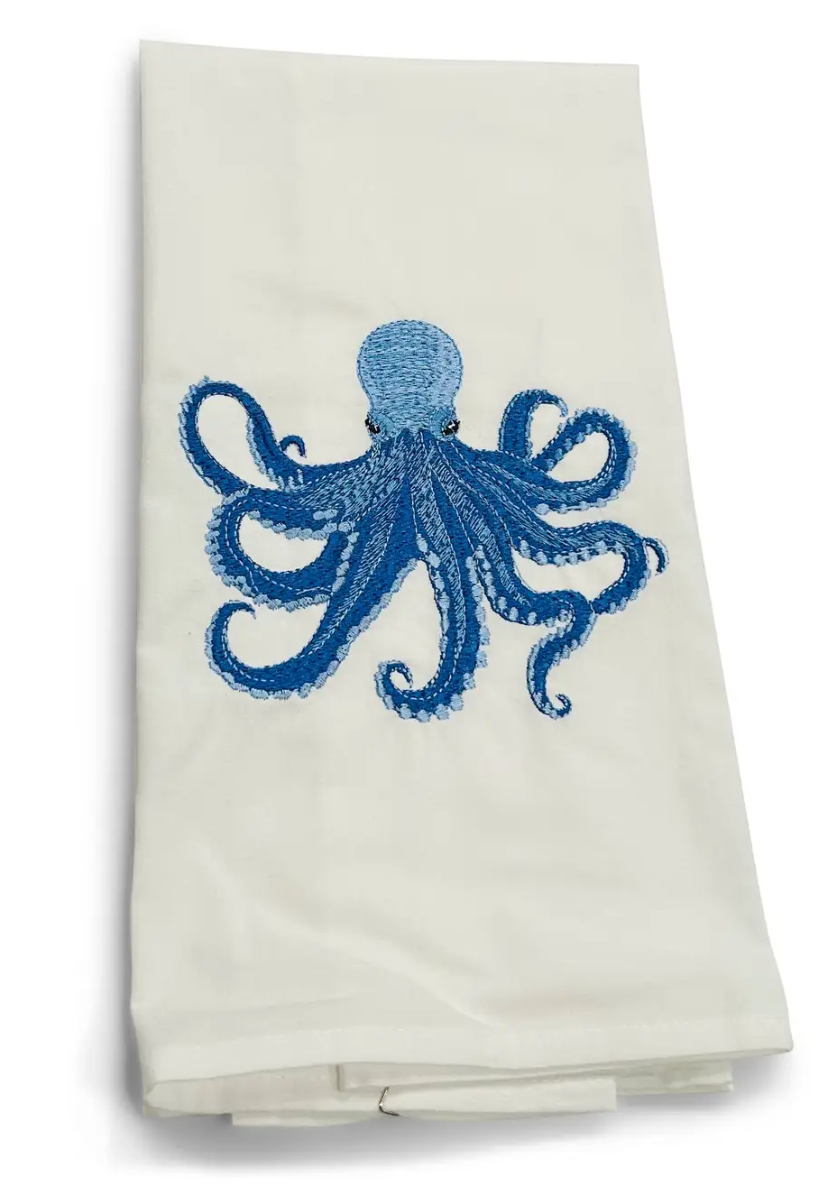 Octopus Navy on white towel