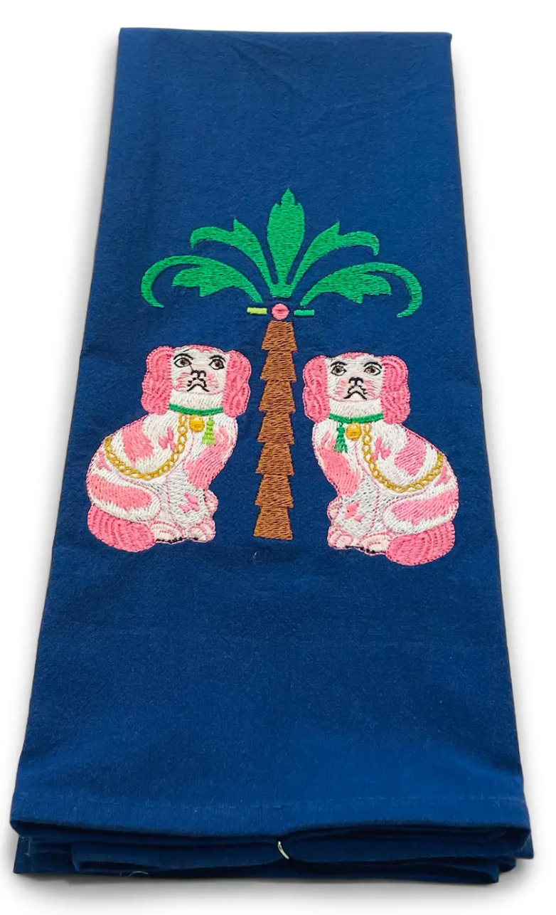 Staffordshire Dogs with Palm Tree on navy