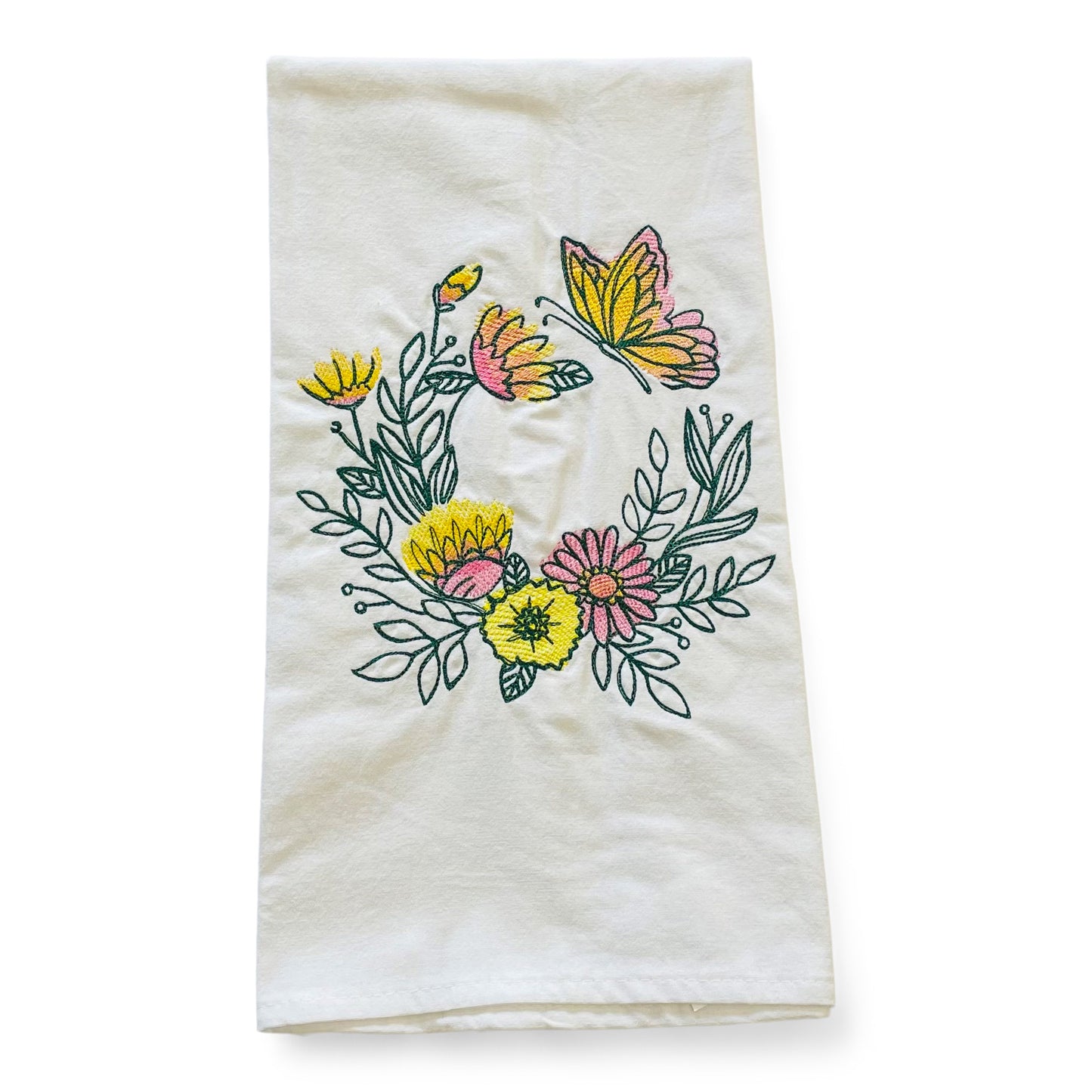 Butterfly Wreath Spring Dish Towel