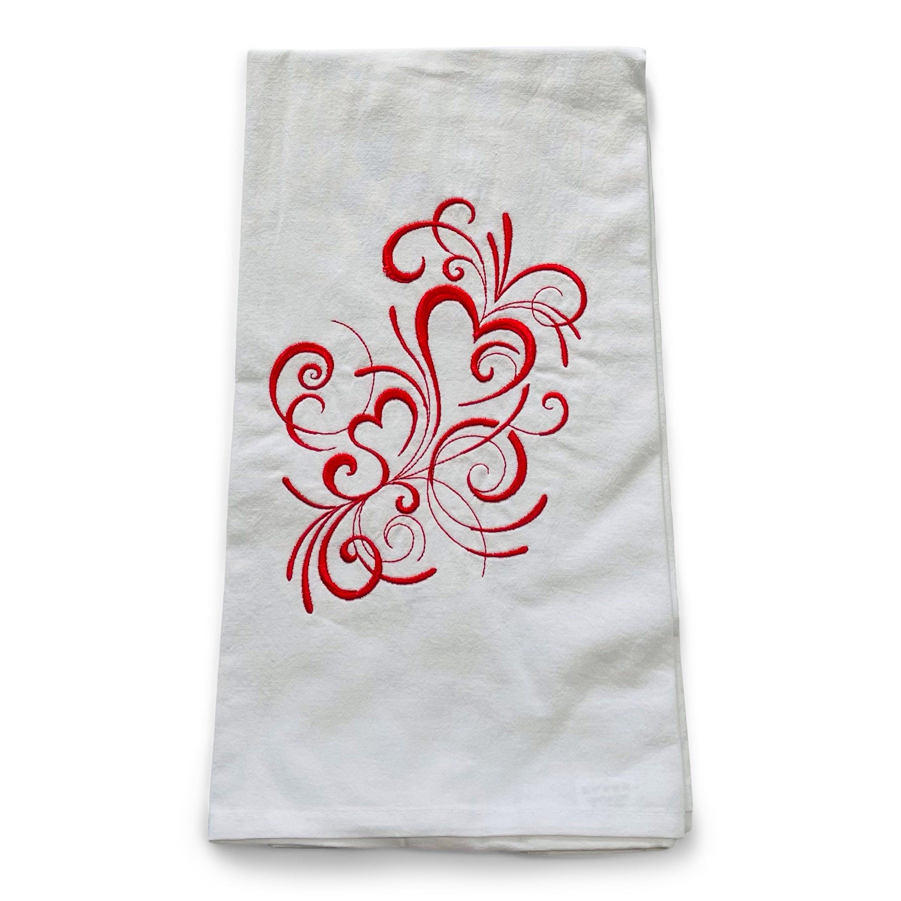 Valentine's Heart Swirls in Red Dish Towel