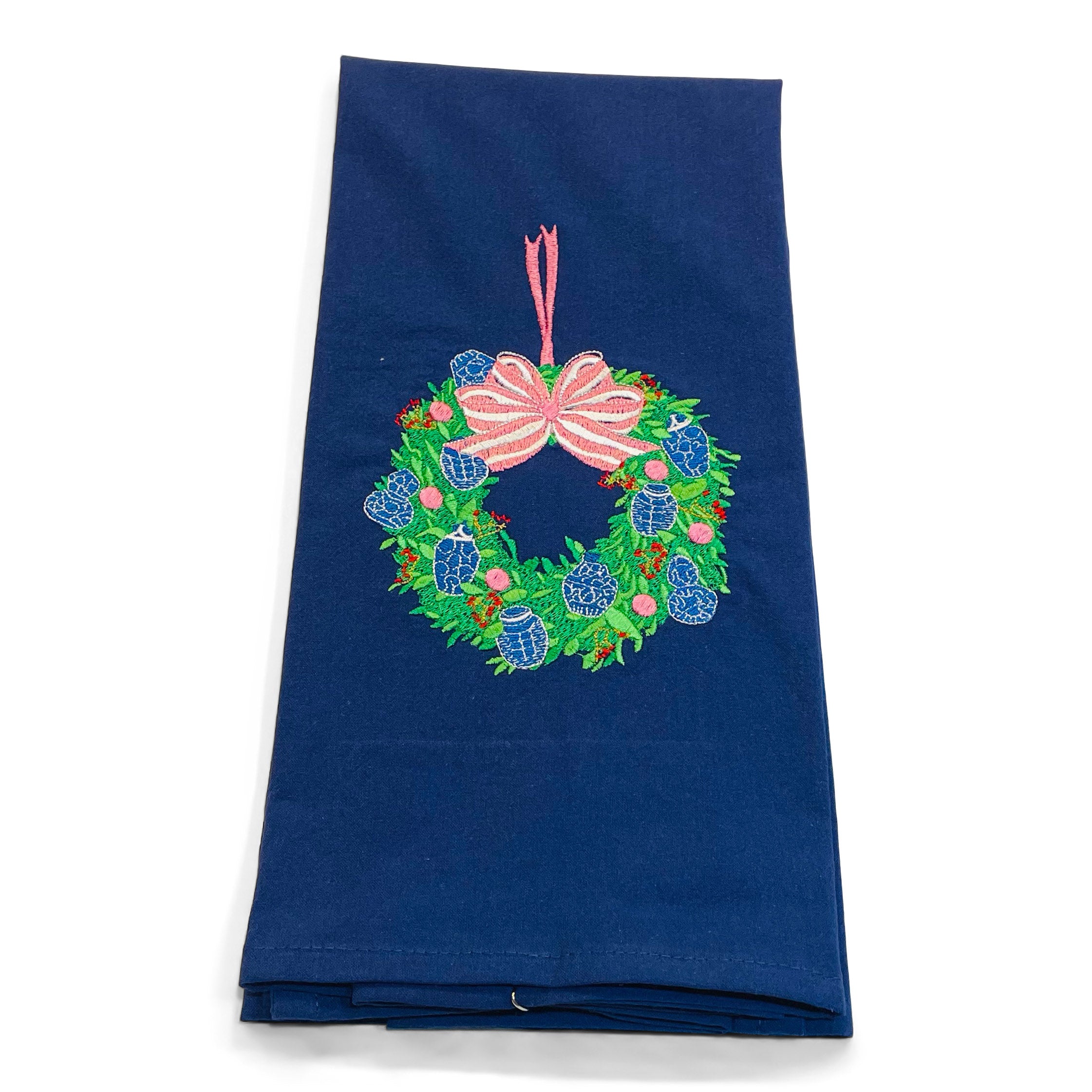 Chinoiserie Wreath with Ginger Jar Ornaments - Pink Bow