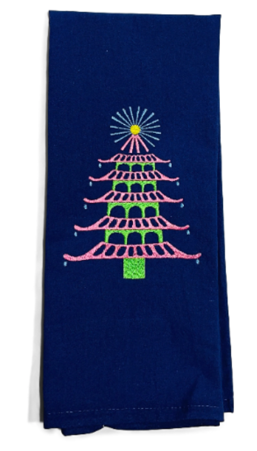 Chinoiserie Pagoda Christmas Tree Dish Towel