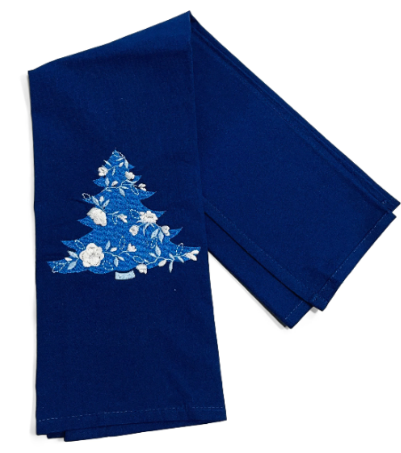 Chinoiserie Floral Christmas Tree Dish Towel