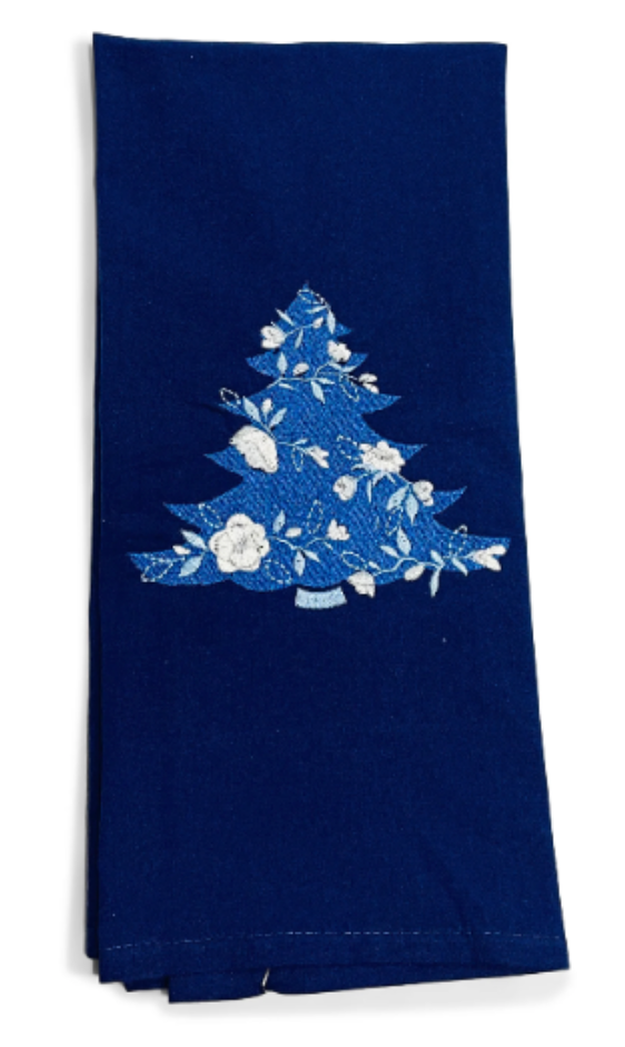 Chinoiserie Floral Christmas Tree Dish Towel