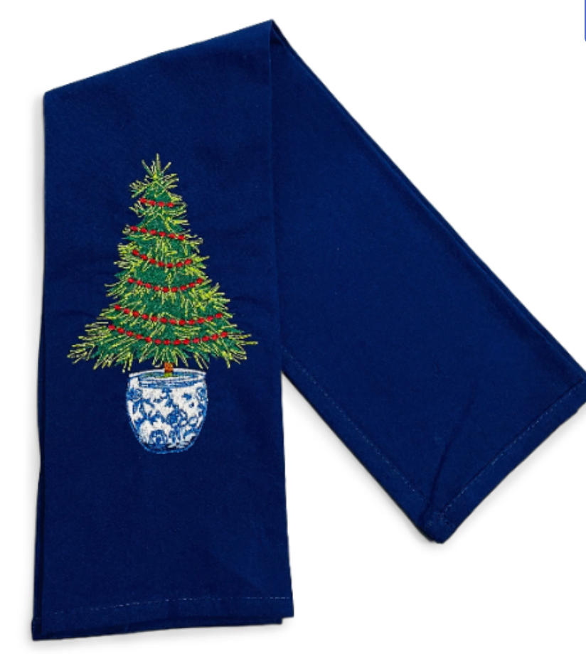Chinoiserie Christmas Tree with Ornaments Dish Towel