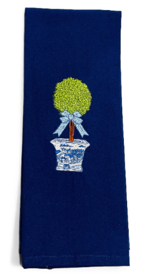 Chinoiserie Topiary with Blue Bow Dish Towel