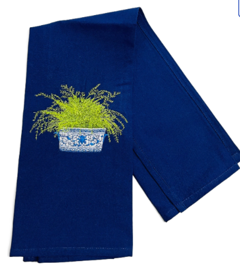 Fern in Chinoiserie Planter Dish Towel