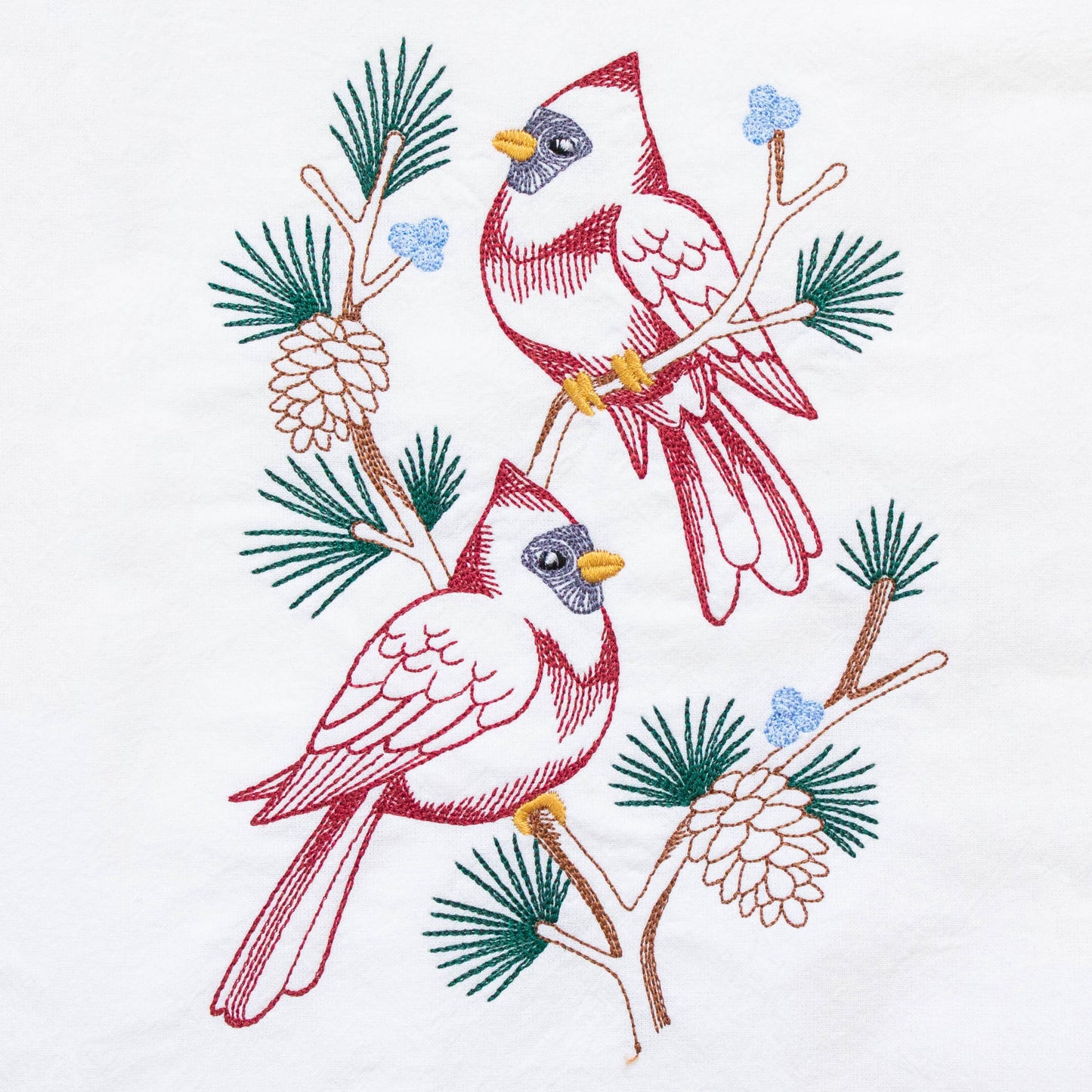 Cardinals in Pine Tree Branch Dish Towel