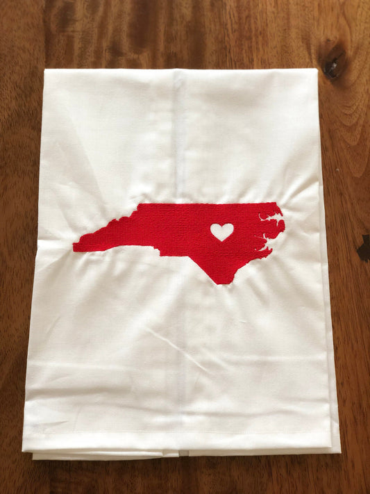 North Carolina Home Towel - White with Red State