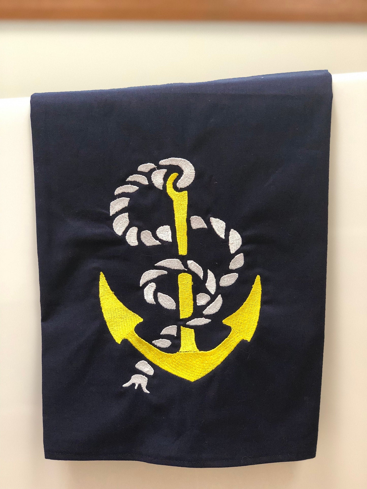 Navy Nautical Yellow With Rope Anchor Towel
