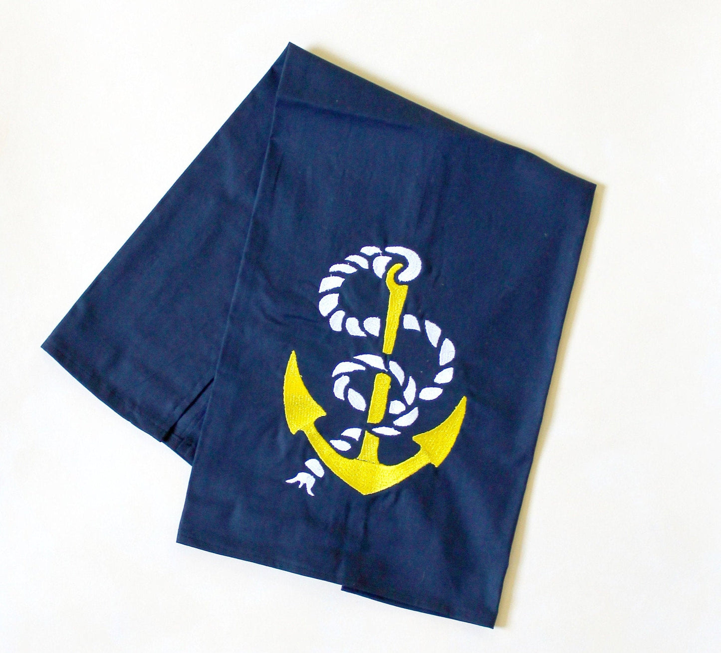 Navy Nautical Yellow With Rope Anchor Towel