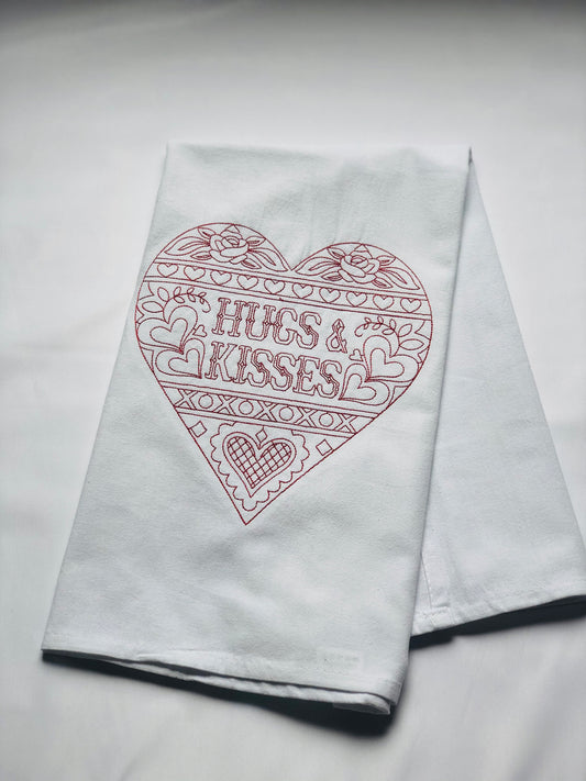 Valentine's Hugs & Kisses Candy Heart Dish Towel