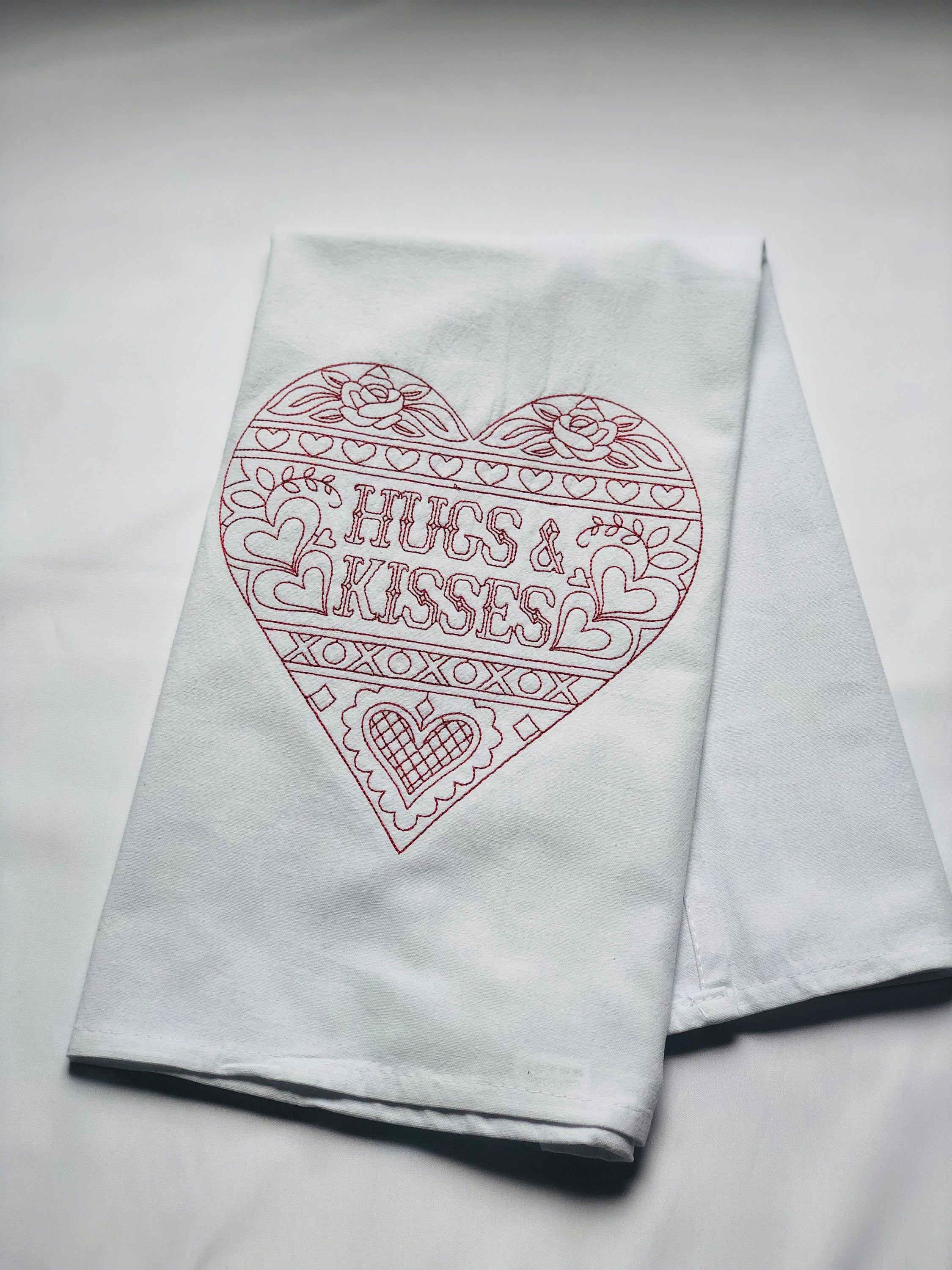 Valentine's Hugs & Kisses Candy Heart Dish Towel